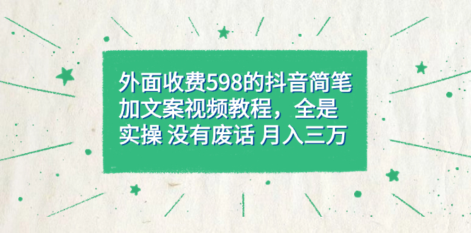 外面收费598抖音简笔加文案教程，全是实操 没有废话 月入三万（教程+资料）搞钱吧-网创项目资源站-副业项目-创业项目-搞钱项目搞钱吧