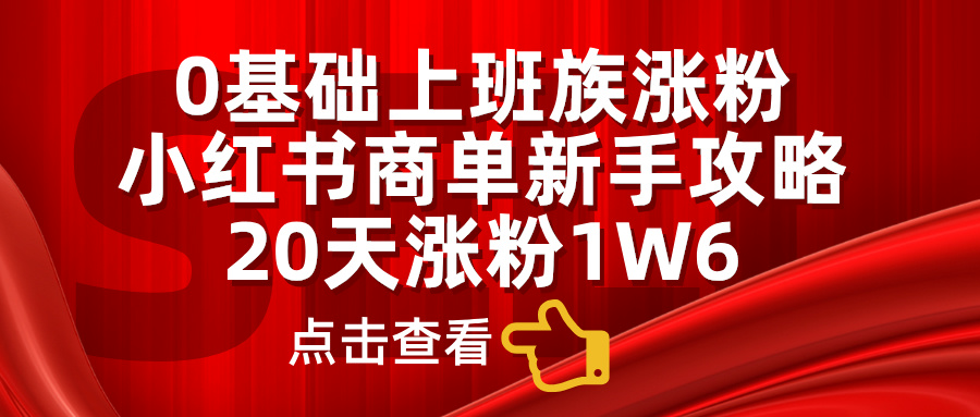 小红书商单新手攻略，20天涨粉1.6w，0基础上班族涨粉搞钱吧-网创项目资源站-副业项目-创业项目-搞钱项目搞钱吧