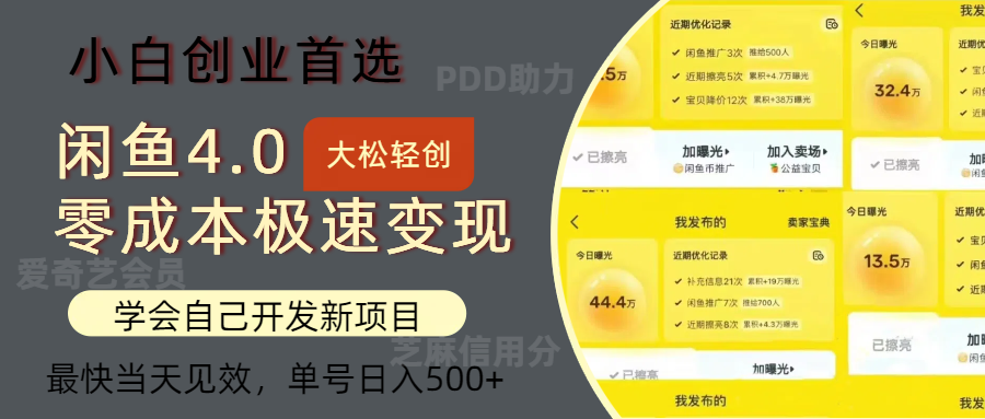 闲鱼0成本极速变现项目,多种变现方式,单号日入500+最新玩法搞钱吧-网创项目资源站-副业项目-创业项目-搞钱项目搞钱吧