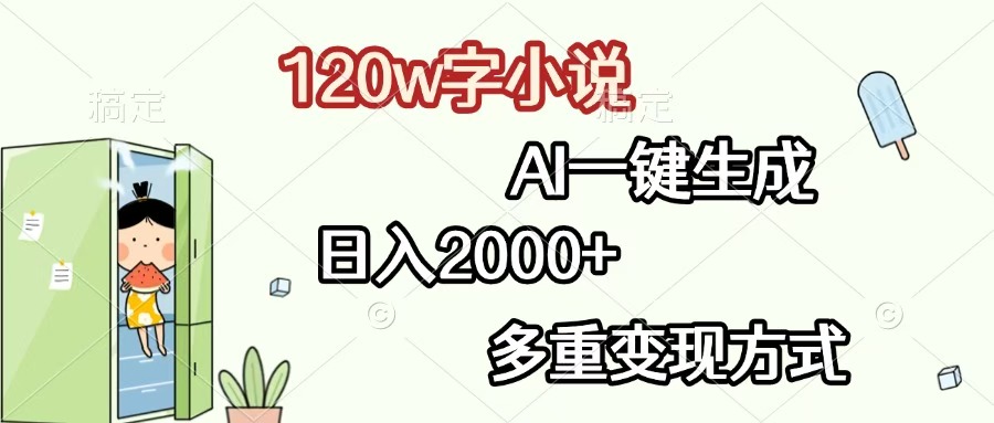 120w字小说，AI一键生成，日入2000+，多重变现方式搞钱吧-网创项目资源站-副业项目-创业项目-搞钱项目搞钱吧