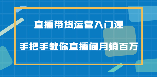 直播带货运营入门课,手把手教你直播间月销百万搞钱吧-网创项目资源站-副业项目-创业项目-搞钱项目搞钱吧