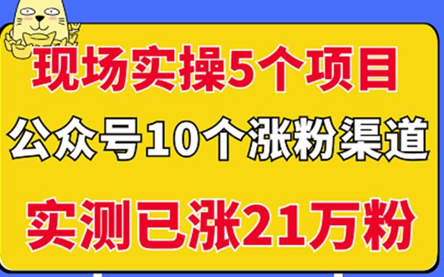 现场实操5个公众号项目，10个涨粉渠道，实测已涨21万粉！搞钱吧-网创项目资源站-副业项目-创业项目-搞钱项目搞钱吧