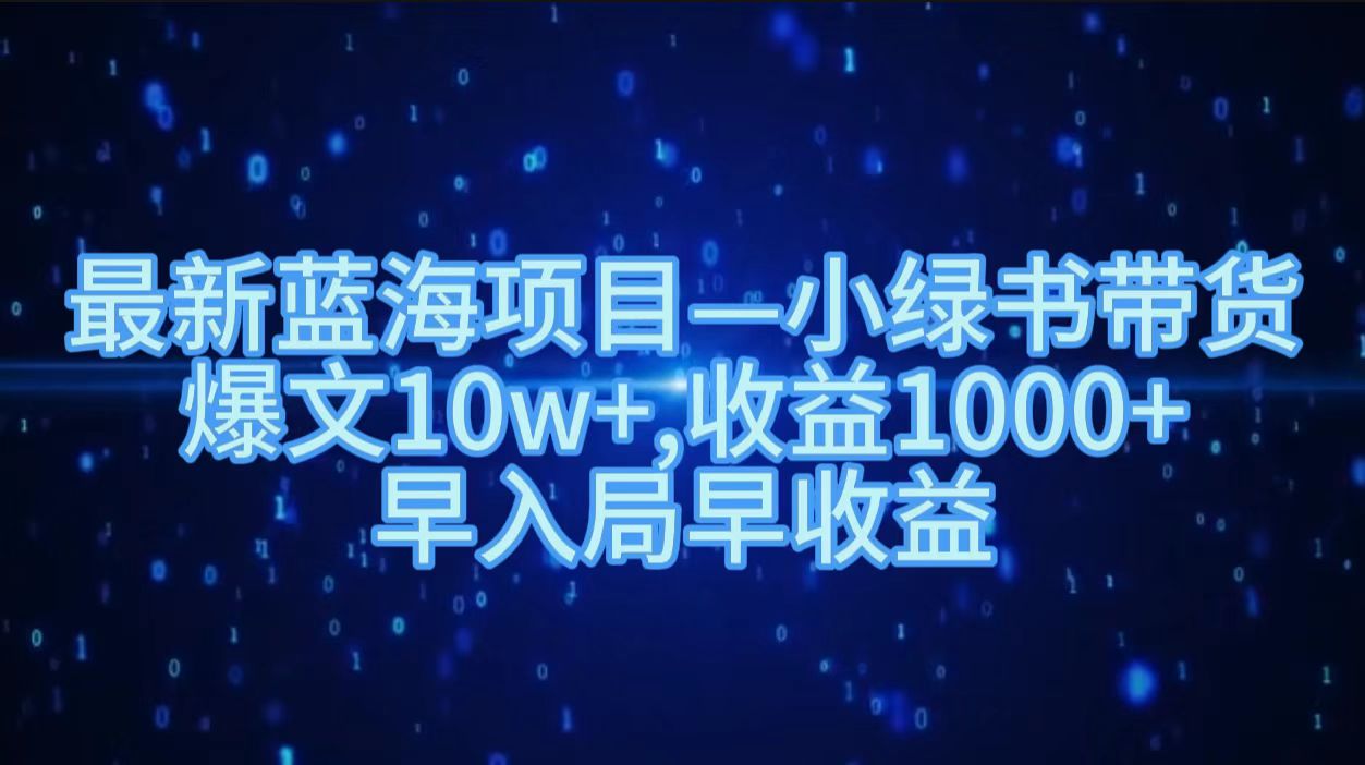 最新蓝海项目小绿书带货，爆文10w＋，收益1000＋，早入局早获益！！搞钱吧-网创项目资源站-副业项目-创业项目-搞钱项目搞钱吧