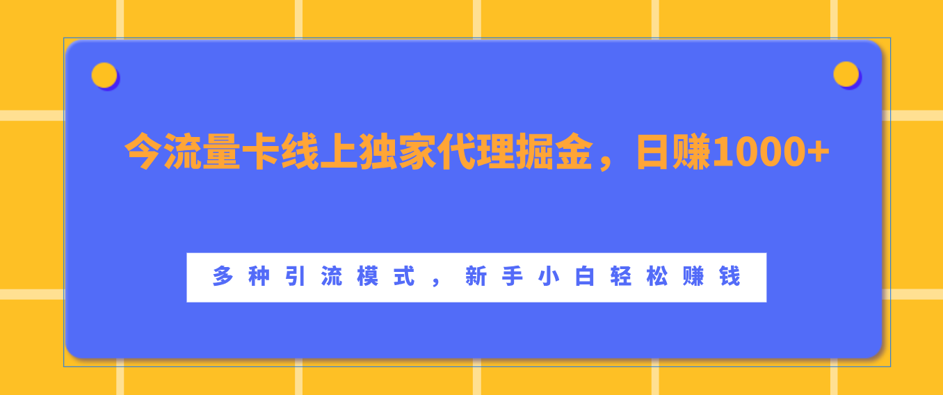 流量卡线上独家代理掘金,日赚1000+ ,多种引流模式,新手小白轻松赚钱搞钱吧-网创项目资源站-副业项目-创业项目-搞钱项目搞钱吧