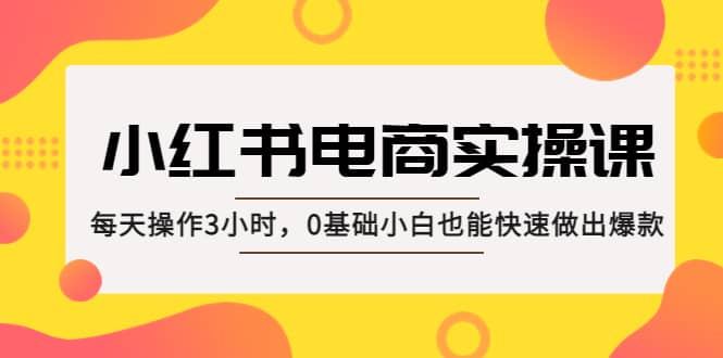 小红书·电商实操课:每天操作3小时,0基础小白也能快速做出爆款搞钱吧-网创项目资源站-副业项目-创业项目-搞钱项目搞钱吧