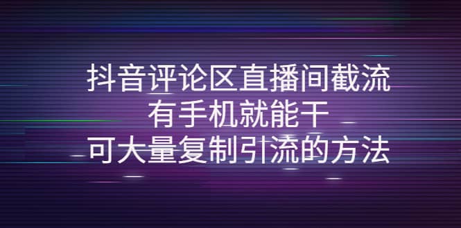 抖音评论区直播间截流,有手机就能干,可大量复制引流的方法搞钱吧-网创项目资源站-副业项目-创业项目-搞钱项目搞钱吧
