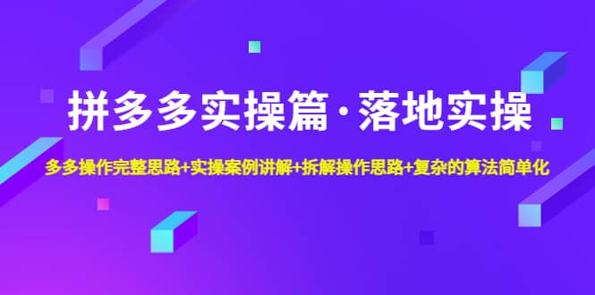 拼多多实操篇·落地实操 完整思路+实操案例+拆解操作思路+复杂的算法简单化搞钱吧-网创项目资源站-副业项目-创业项目-搞钱项目搞钱吧