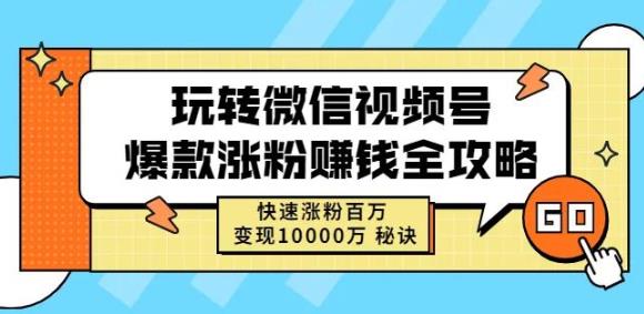 玩转微信视频号爆款涨粉赚钱全攻略，快速涨粉百万变现万元秘诀搞钱吧-网创项目资源站-副业项目-创业项目-搞钱项目搞钱吧