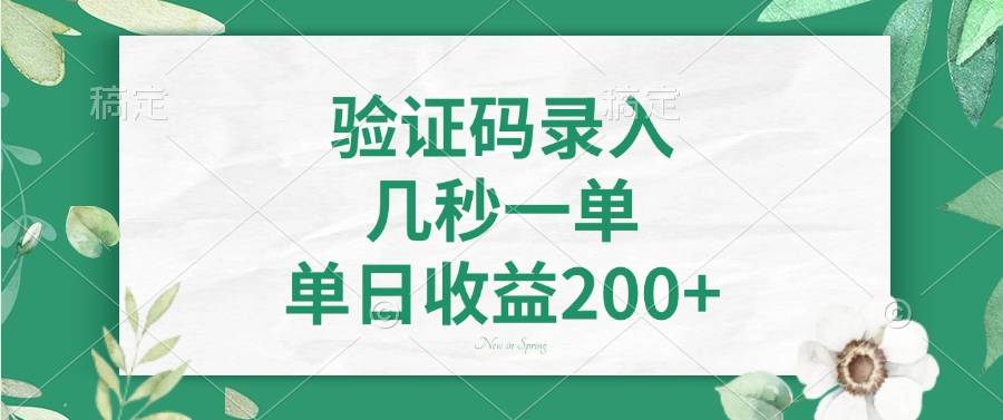 验证码录入，看图识字，几秒一单，单日收益200+搞钱吧-网创项目资源站-副业项目-创业项目-搞钱项目搞钱吧