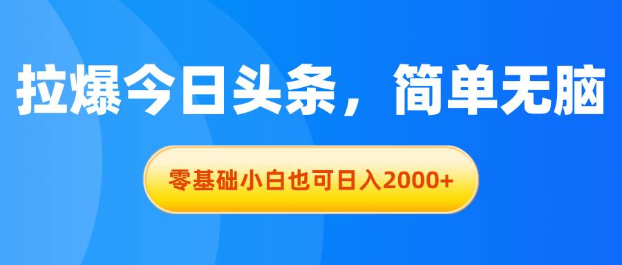 拉爆今日头条，简单无脑，零基础小白也可日入2000+搞钱吧-网创项目资源站-副业项目-创业项目-搞钱项目搞钱吧
