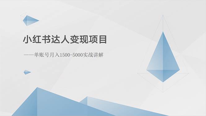 小红书达人变现项目：单账号月入1500-3000实战讲解搞钱吧-网创项目资源站-副业项目-创业项目-搞钱项目搞钱吧