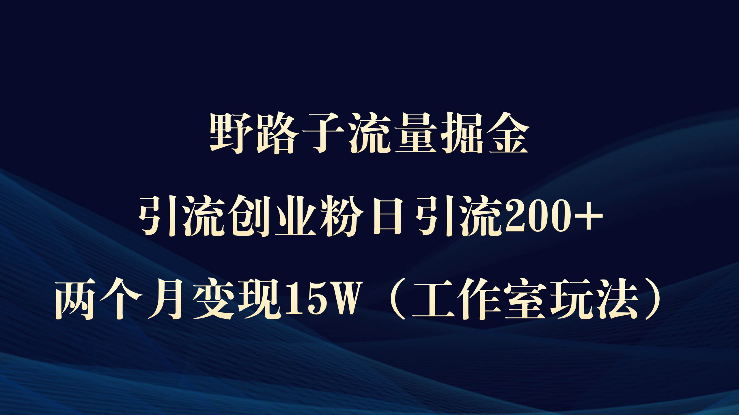 野路子流量掘金，引流创业粉日引流200+，两个月变现15W（工作室玩法））搞钱吧-网创项目资源站-副业项目-创业项目-搞钱项目搞钱吧