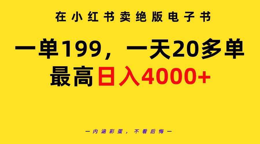 在小红书卖绝版电子书，一单199 一天最多搞20多单，最高日入4000+教程+资料搞钱吧-网创项目资源站-副业项目-创业项目-搞钱项目搞钱吧