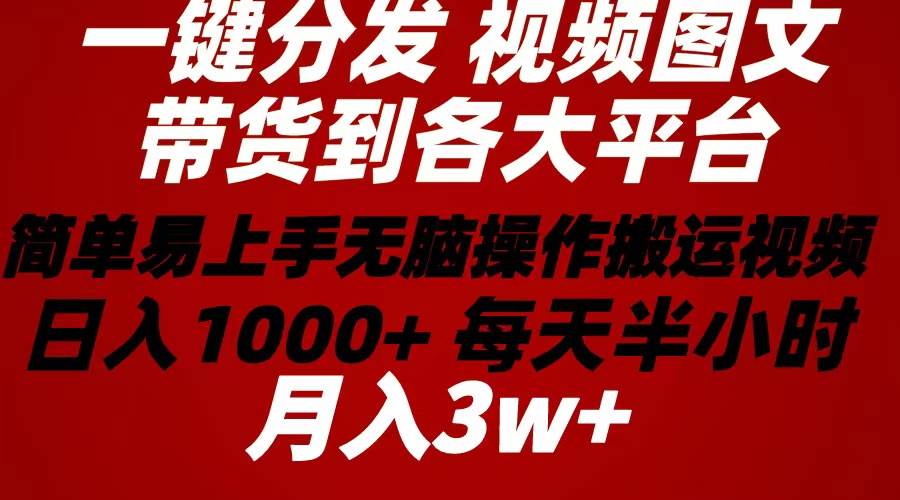 2024年 一键分发带货图文视频  简单易上手 无脑赚收益 每天半小时日入1…搞钱吧-网创项目资源站-副业项目-创业项目-搞钱项目搞钱吧