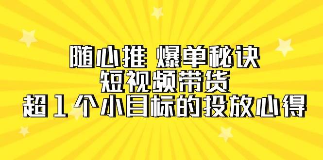 随心推 爆单秘诀，短视频带货-超1个小目标的投放心得（7节视频课）搞钱吧-网创项目资源站-副业项目-创业项目-搞钱项目搞钱吧