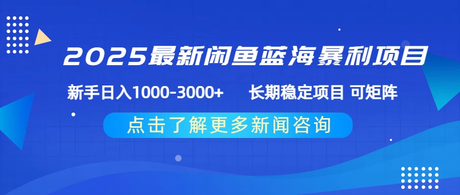 2025最新闲鱼蓝海暴利项目 ，新手日入1000-3000+ 长期稳定项目 可矩阵搞钱吧-网创项目资源站-副业项目-创业项目-搞钱项目搞钱吧