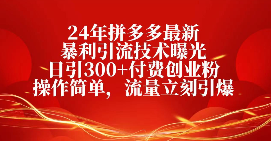 25年拼多多最新暴利引流技术曝光、日引300+付费创业粉操作简单，流量立刻引爆搞钱吧-网创项目资源站-副业项目-创业项目-搞钱项目搞钱吧