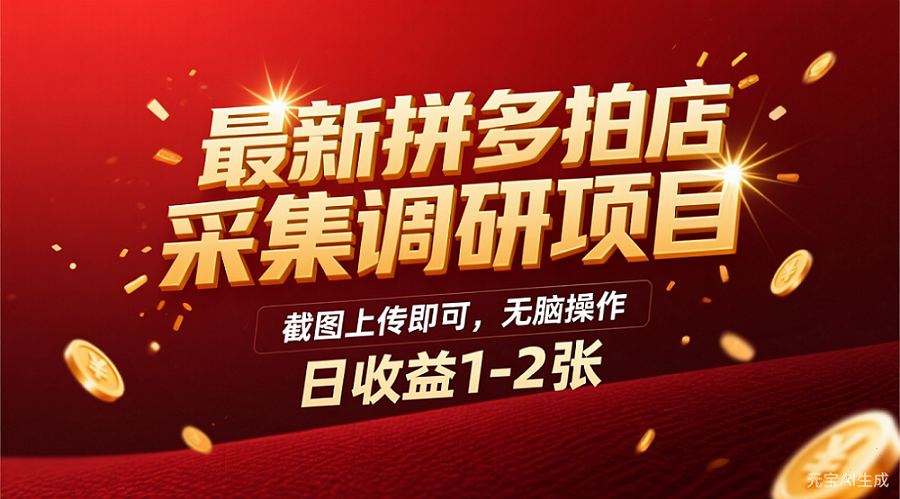 最新拼多多拍店采集调研项目，截图上传即可，无脑操作，日收益1-2张搞钱吧-网创项目资源站-副业项目-创业项目-搞钱项目搞钱吧