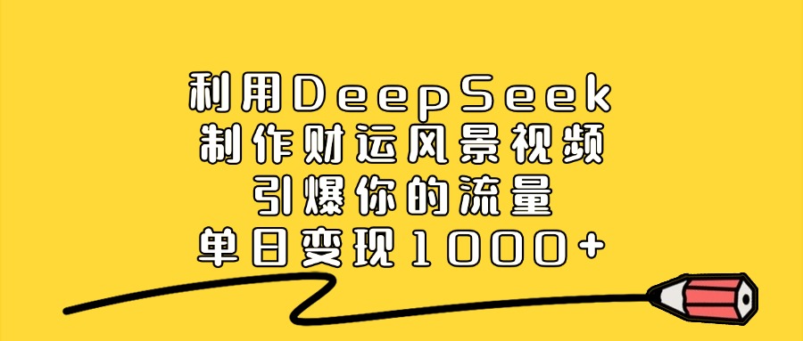 利用DeepSeek制作财运风景视频，引爆视频流量，单日变现1000+搞钱吧-网创项目资源站-副业项目-创业项目-搞钱项目搞钱吧