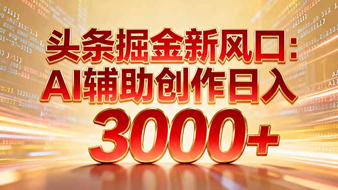 头条掘金新风口:AI辅助创作日入3000+,矩阵玩法当天启动隔天见效搞钱吧-网创项目资源站-副业项目-创业项目-搞钱项目搞钱吧