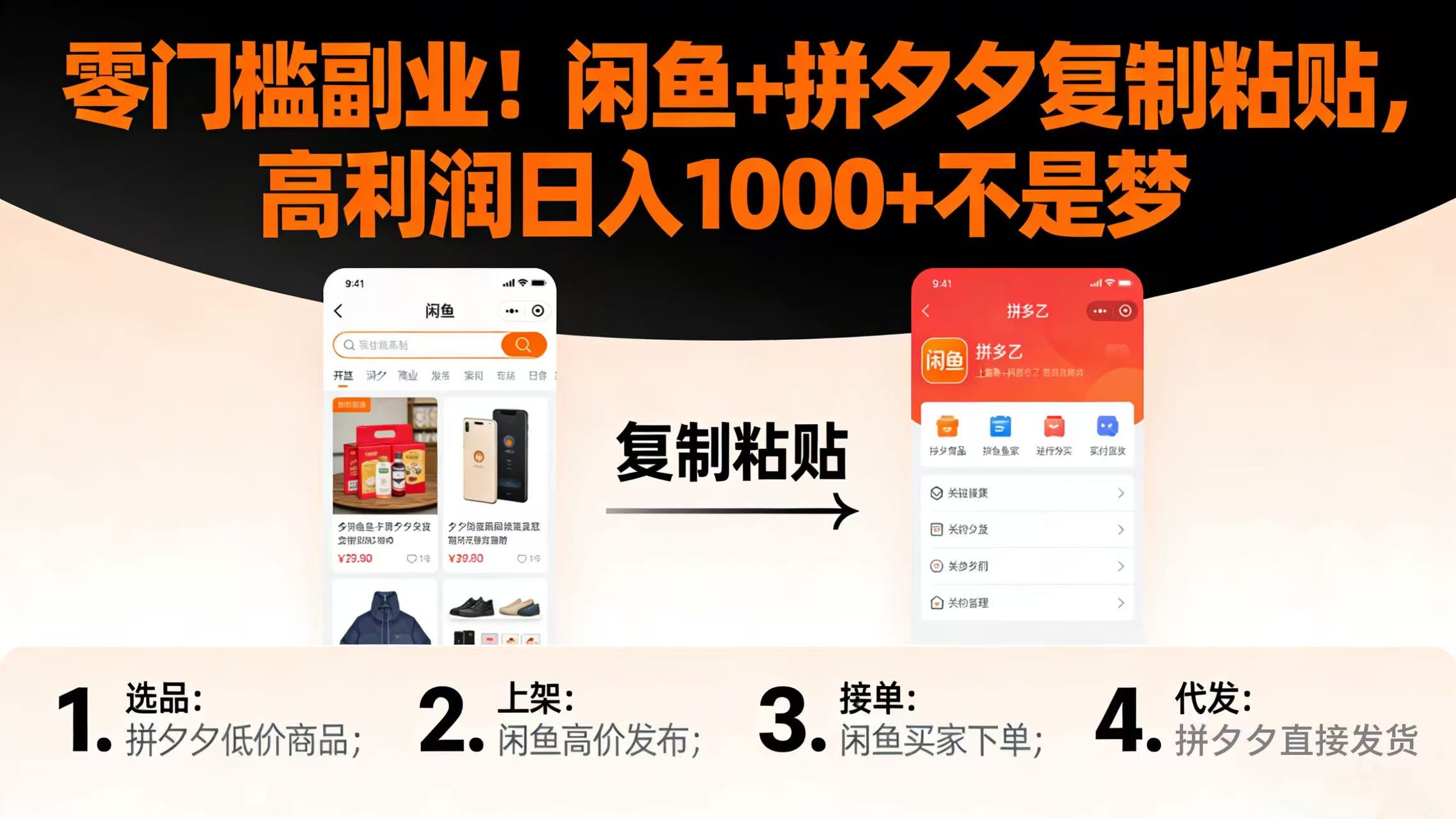 零门槛副业！闲鱼 + 拼夕夕复制粘贴，高利润日入 1000 + 不是梦搞钱吧-网创项目资源站-副业项目-创业项目-搞钱项目搞钱吧